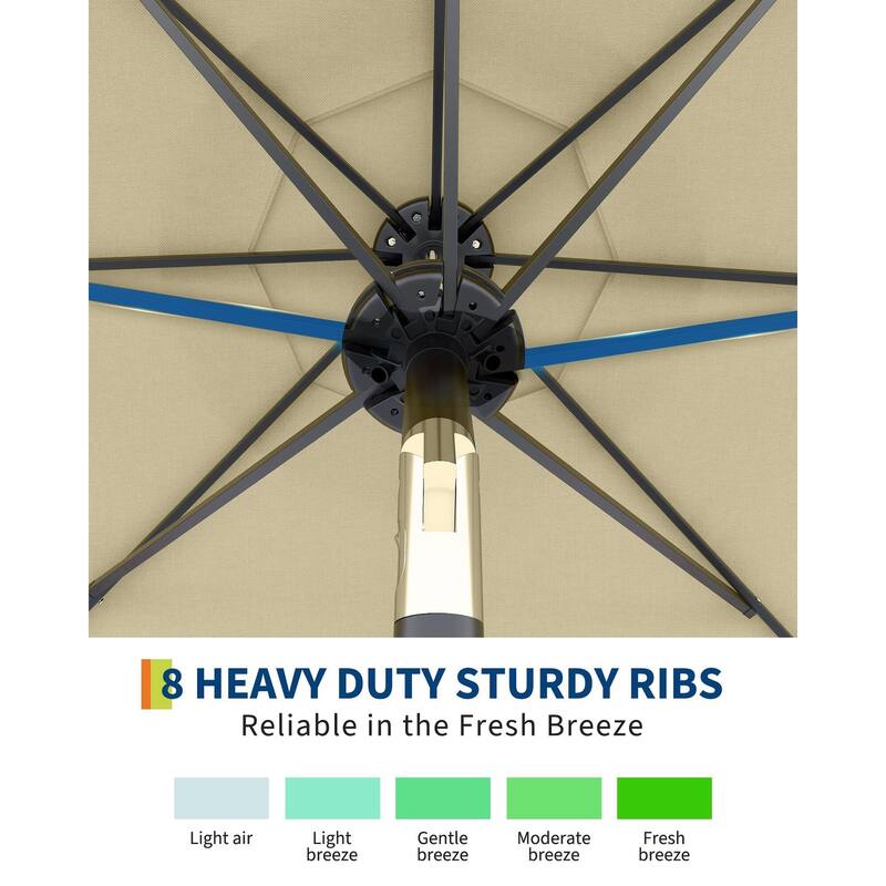 Coromose 9FT Outdoor Patio Umbrella, 8 Sturdy Ribs, with 32 LED Lights - Beige