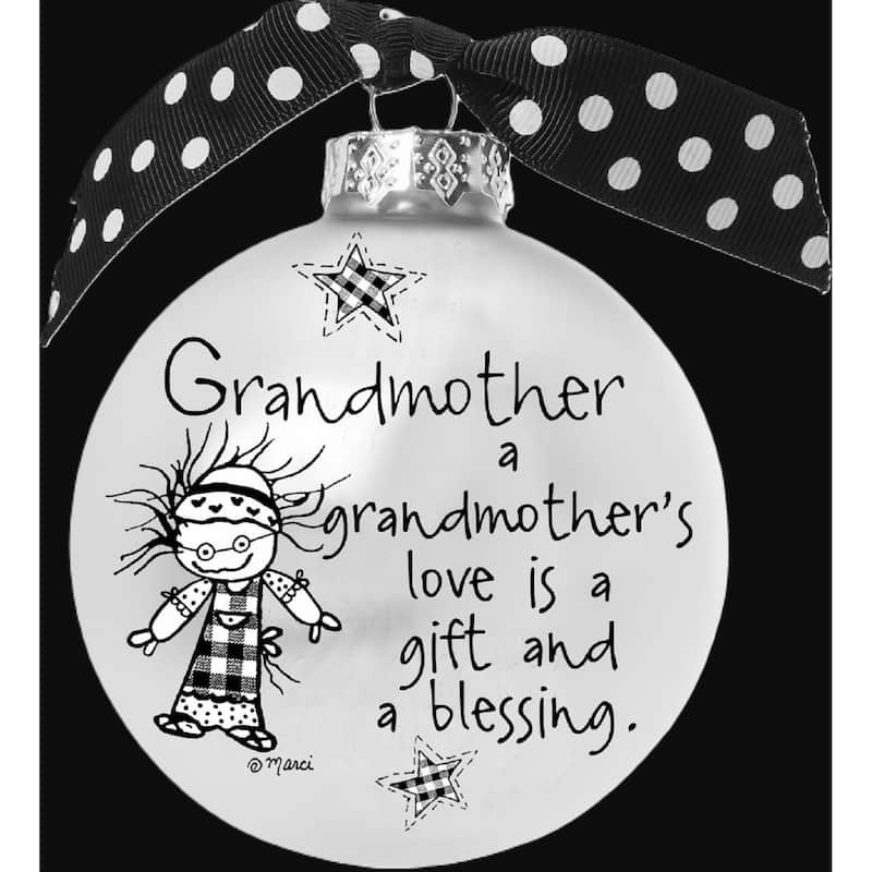 4" Black White Christmas Ball Ornament with Grmother's Love Print