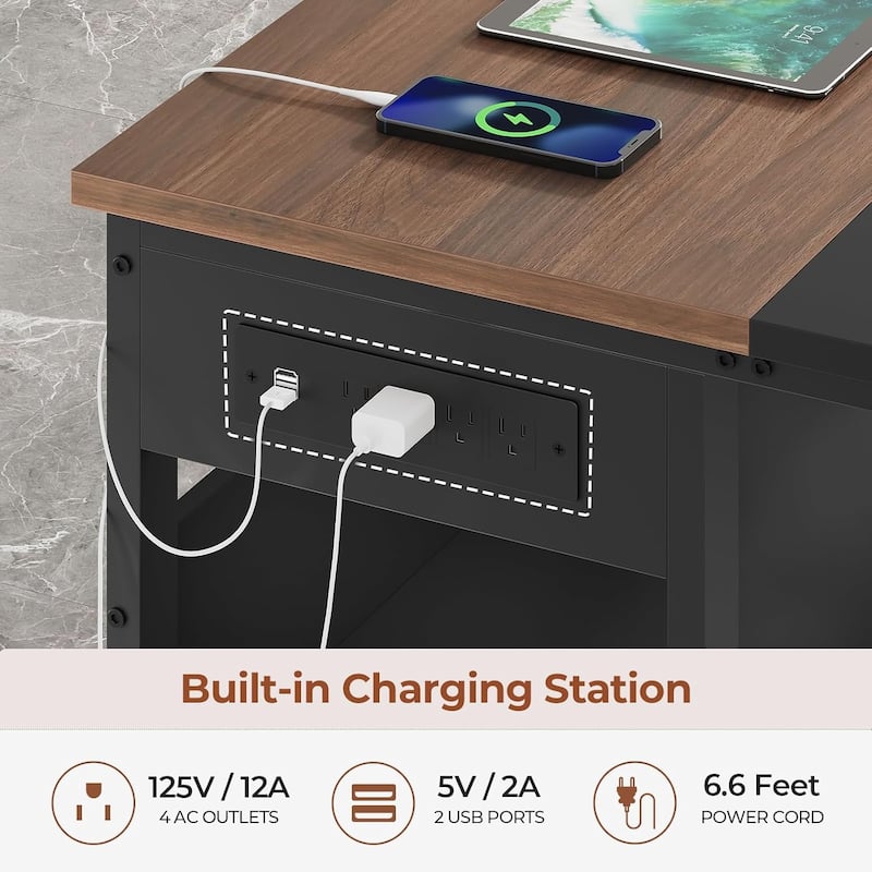Executive Desk L Shaped Desk File Drawers Power Outlets Computer Desk