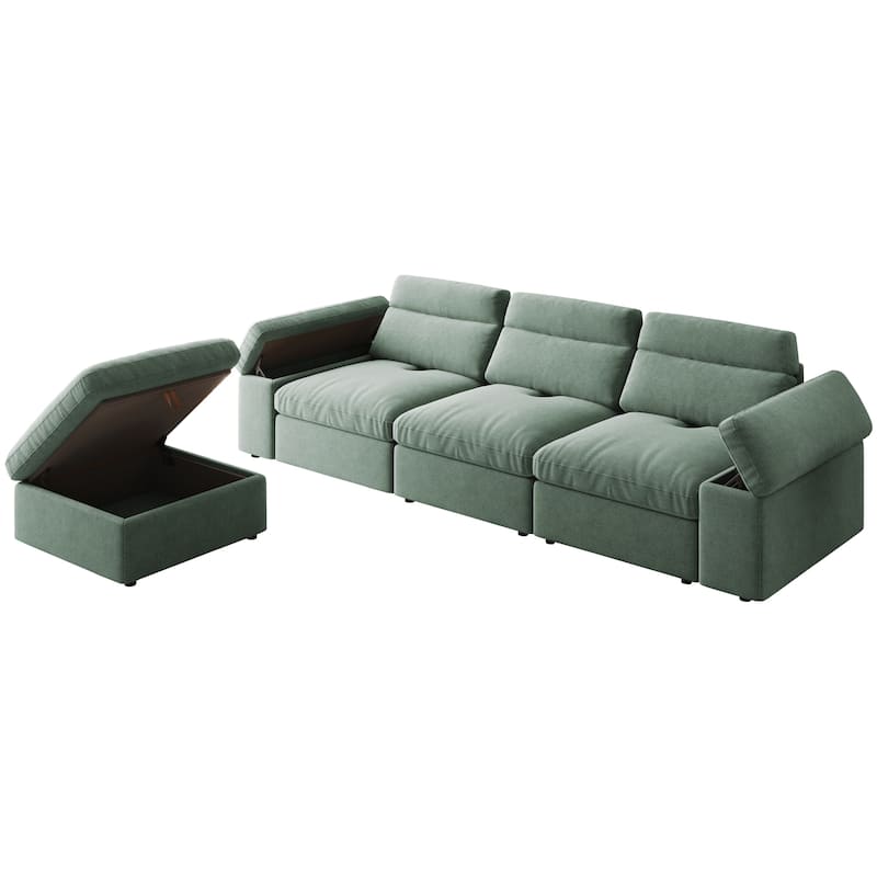 L-Shaped Modular Sectional Sofa with Storage Armrests & Ottoman, Oversized Deep-Seat Cloud Sofa, Lounge Sofa with Adjusted Back