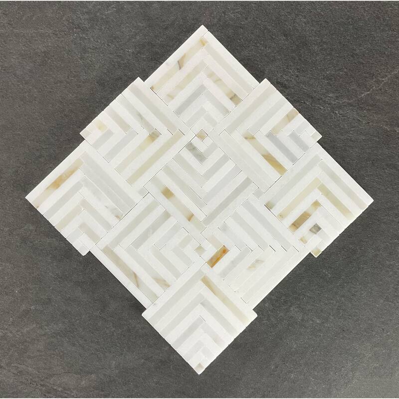 Groutless Square Basketweave Marble Mosaic Tiles