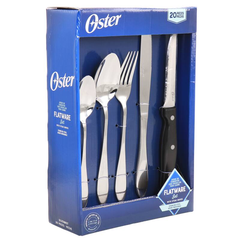 Oster Silvermist 20 Pc Stainless Steel Flatware Set with Steak Knives - 20 Pc