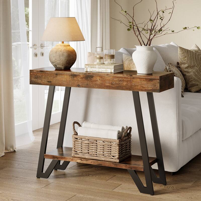 40.5 Inches Small Narrow Console Table with 2-Tier Storage Shelf - 40.5" W x 11.81" D x 31.5" H