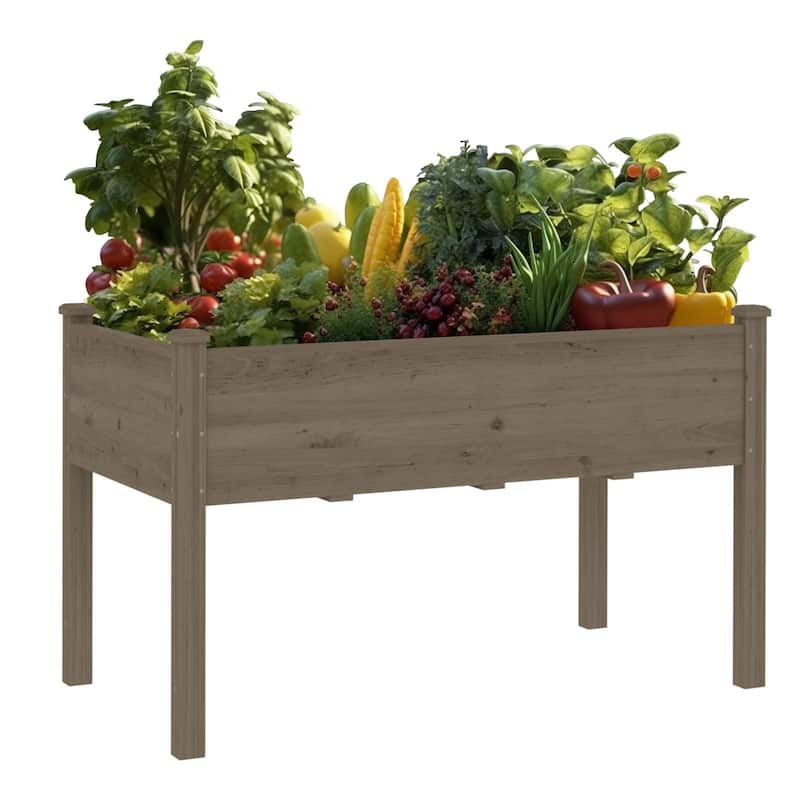 VEIKOUS Wood Raised Garden Bed Elevated Planter Box with Drainage Holes - 46.8''W x 22.4''D x 30.3''H - Brown