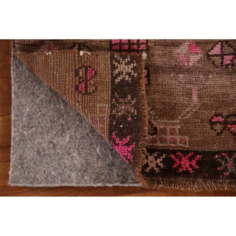 Hand Knotted Oriental 100% Wool Carpet Transitional Tribal Brown Anatolian Area Rug - 3' 2'' X 1' 5''