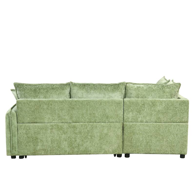 Convertible Sleeper Sofa Bed with Storage Ottoman, L-Shaped Sectional Sofa with 2 Pillows, 2 Power Sockets & 2 USB Ports