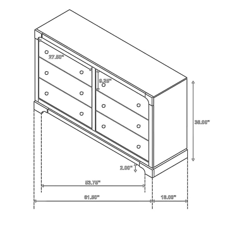 Seon Wide Dresser, 6 Drawers with Brass Knobs, Dark Cocoa Brown Wood