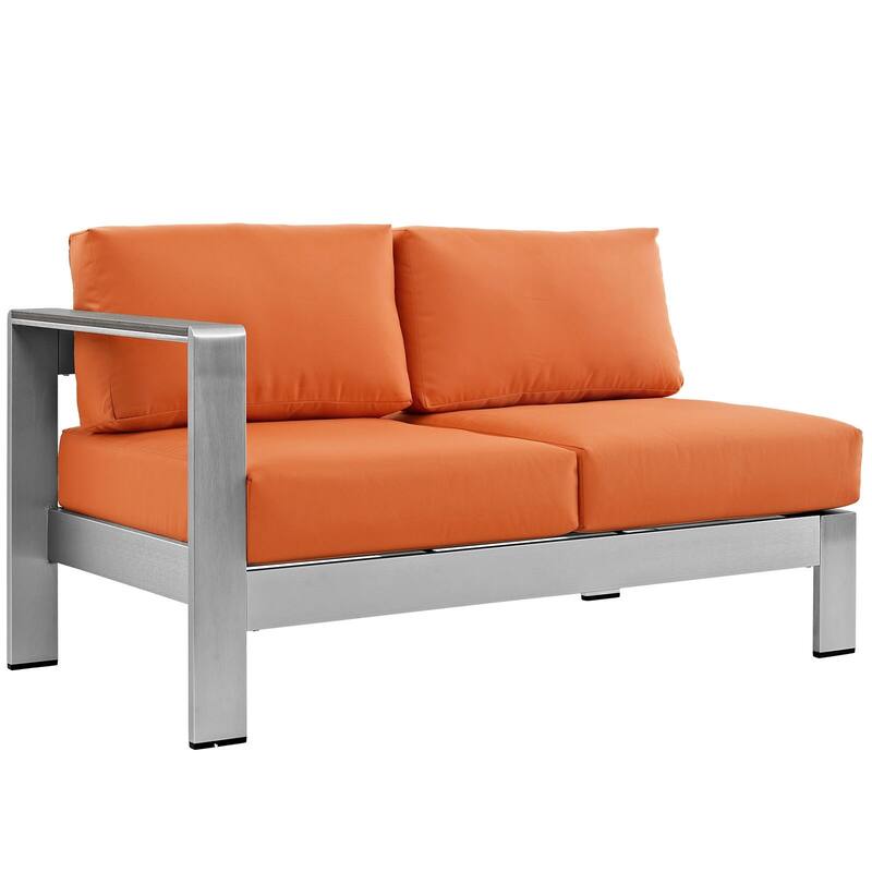 Beach Aluminum Outdoor Patio Left-Arm Loveseat - Orange/Silver
