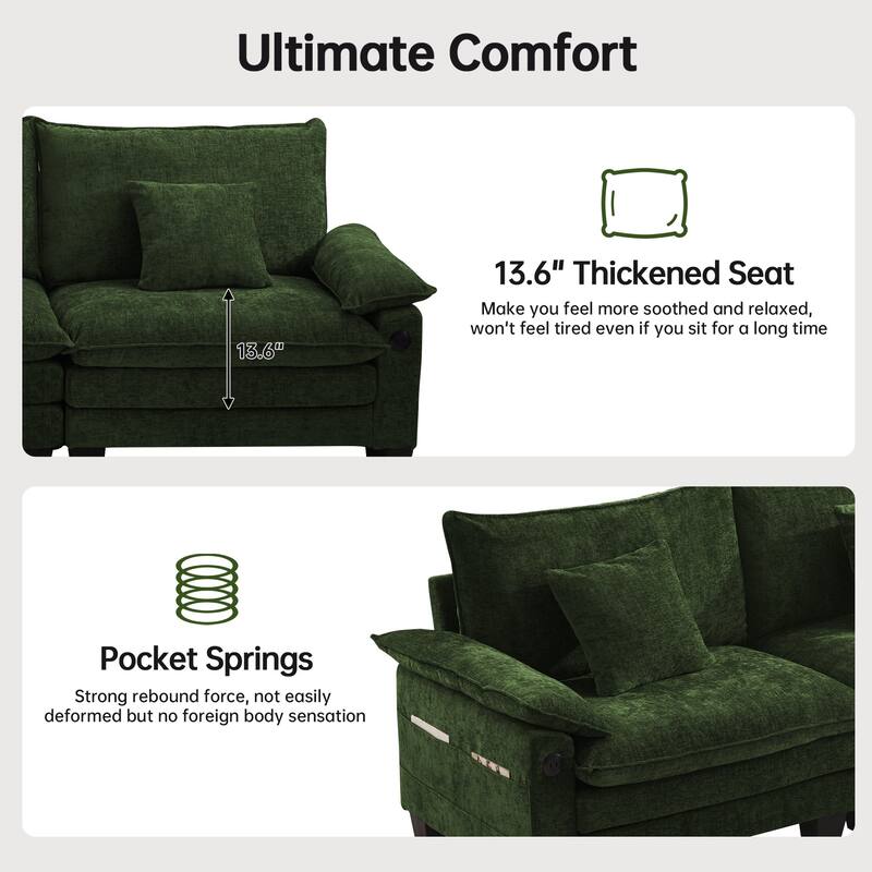 144" Modular Compression Sofa Set Convertible Sectional Sleeper Couch with 2 Ottomans