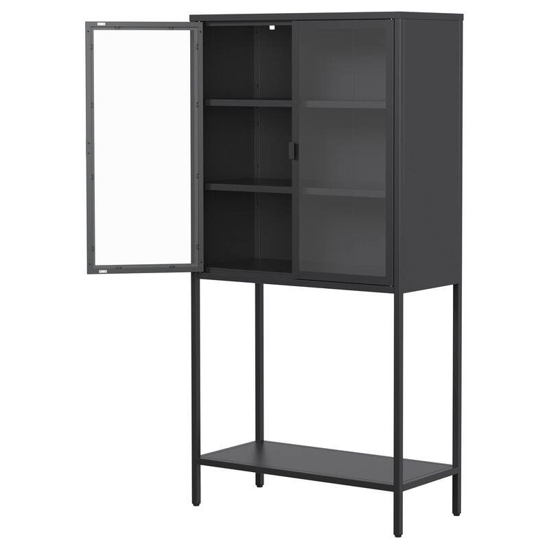 Metal Storage Cabinet with Glass Doors and Shelves