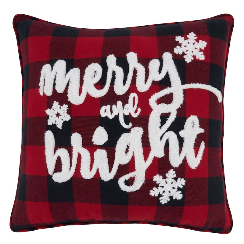 Buffalo Plaid Pillow With Merry and Bright Design