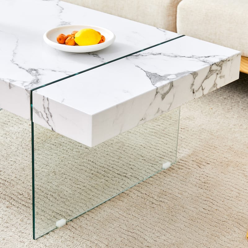 Rectangular Coffee Table with Tempered Glass Legs Wood Side Tables Wood Center Tables for Living Room Reception Room