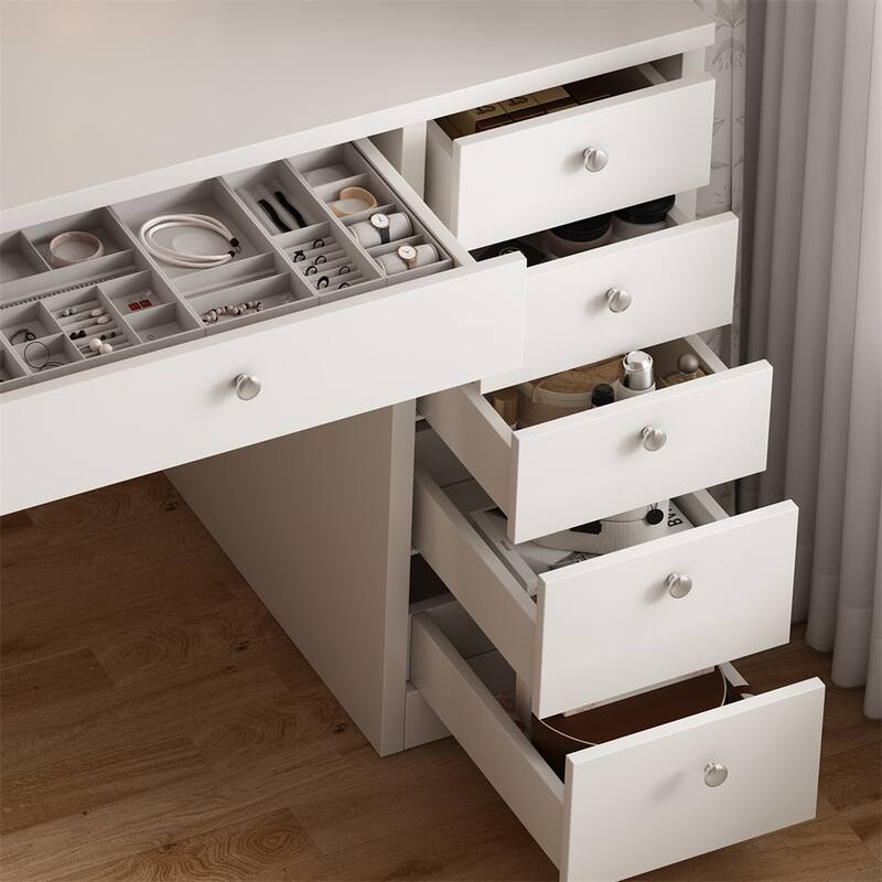 Wood Makeup Vanity Set with LED Lighted Mirror and 11 Drawers
