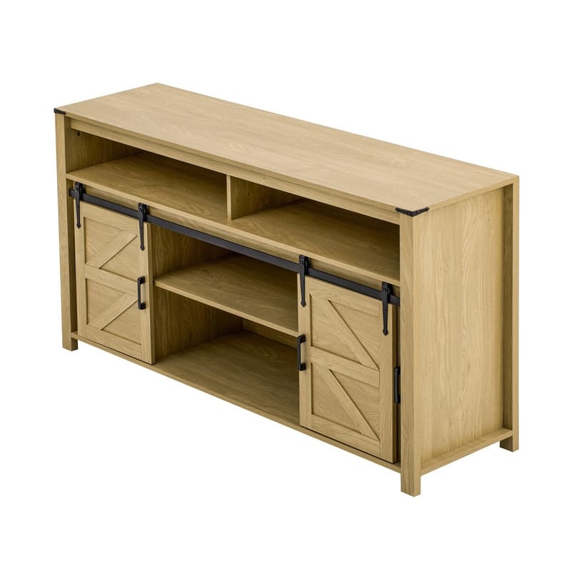 Farmhouse 59.3" Sideboard Buffet with Sliding Barn Doors and Open Storage for Living or Dining Spaces