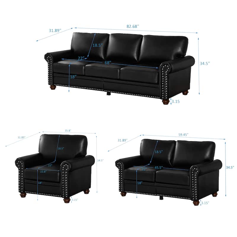Multi Color PU Leather Sectional Sofa Set & Storage Couch, 1+2+3 Seat