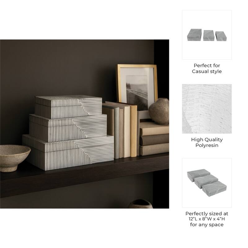 Decorative Box with Lid - Set of 3, 10", 11", 12", Black - 12.0"