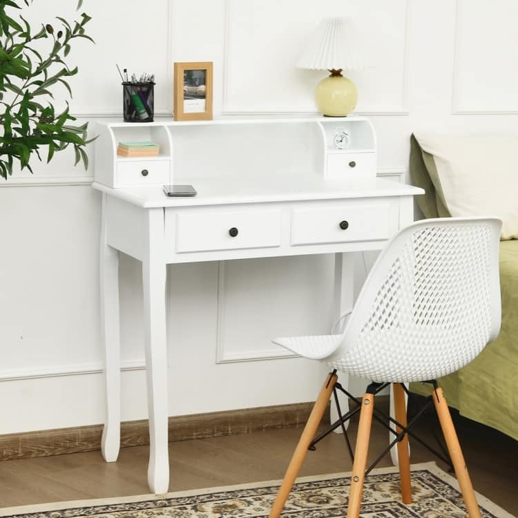 White Vanity Makeup Dressing Table with 4 Drawers - 31.5'' x 16'' x 37'' (L x W x H)