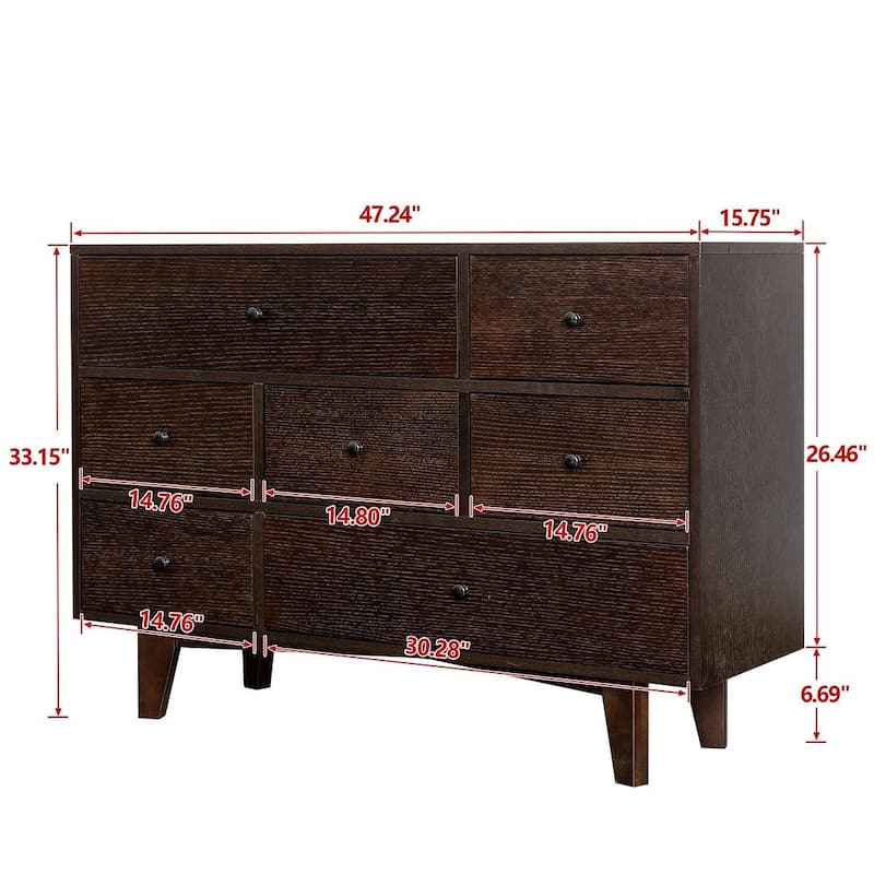 Modern Auburn Solid Wood Dresser Chest of Drawers with Retro Round Handle