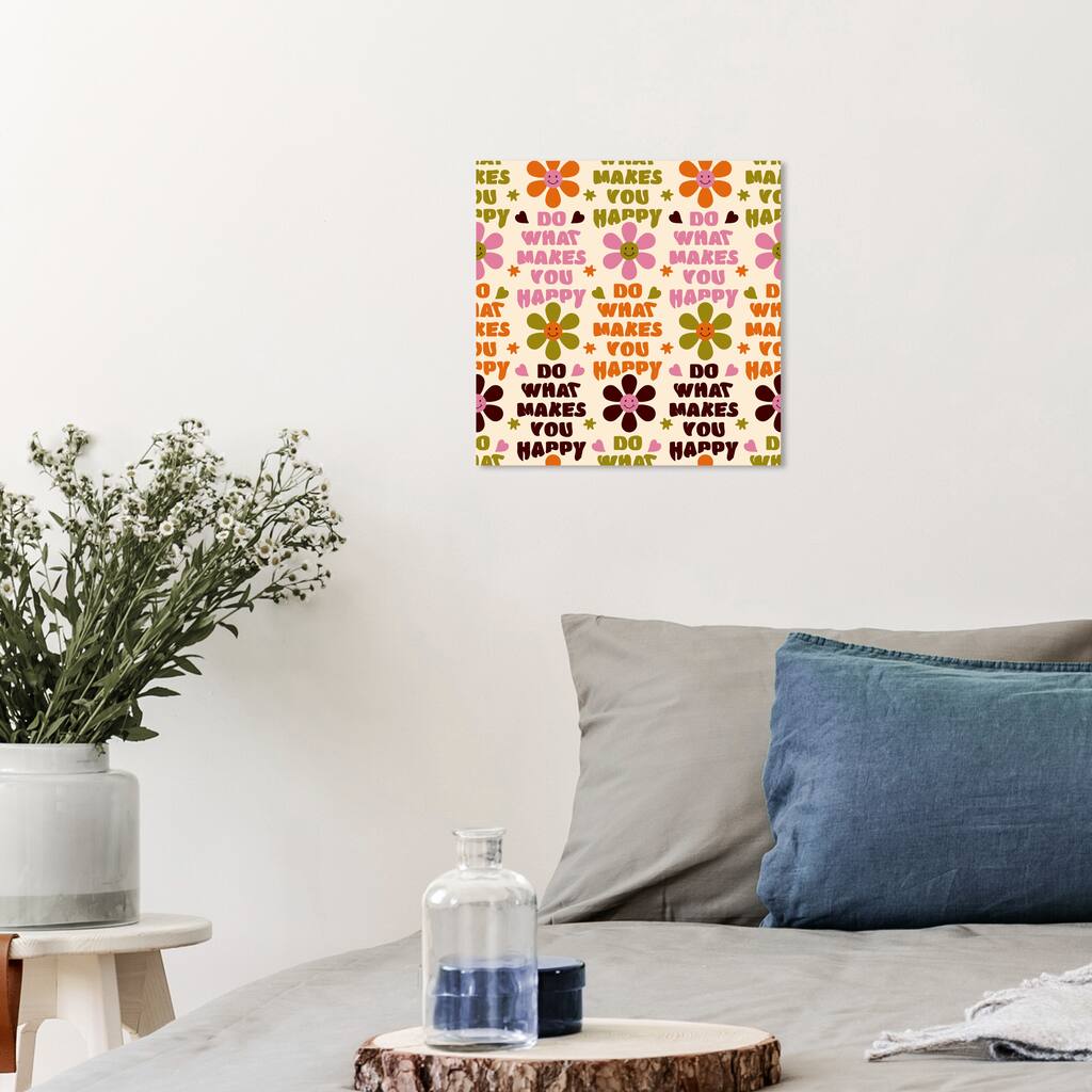Wynwood Studio Canvas Typography and Quotes Just Happiness Pattern Orange and Modern & Contemporary Wall Art Canvas Print