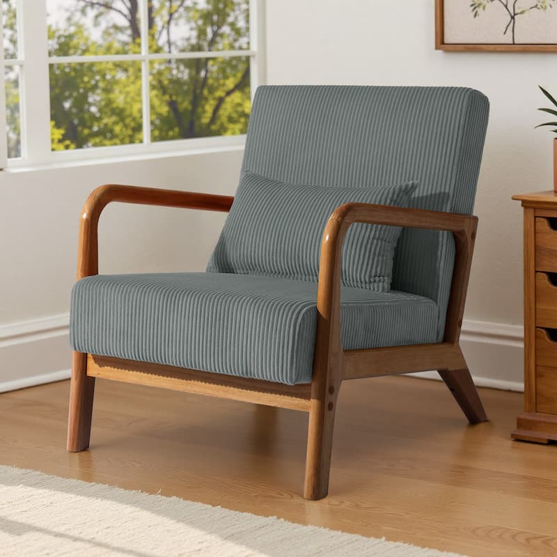 Mid-Century Upholstered Accent Chair with Wood Frame - Brown Frame - Grey