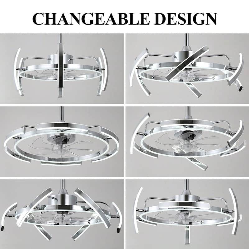 Cusp Barn 24-Inch Dimmable LED 6-DIY Shape Smart Ceiling Fan With Light, 6-Speed Reversible Ceiling Fan Light With Remote