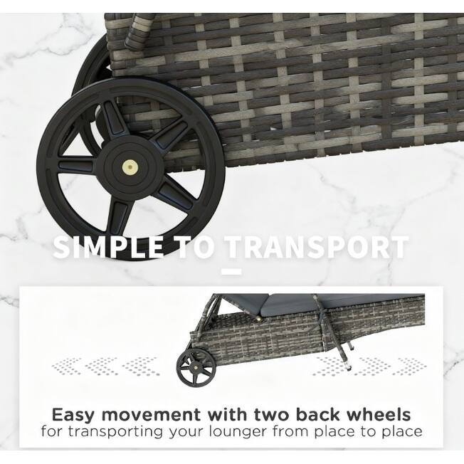 GDFStudio - Outdoor Adjustable Backrest Rattan Pool Lounge Chair with Wheels and Cushion