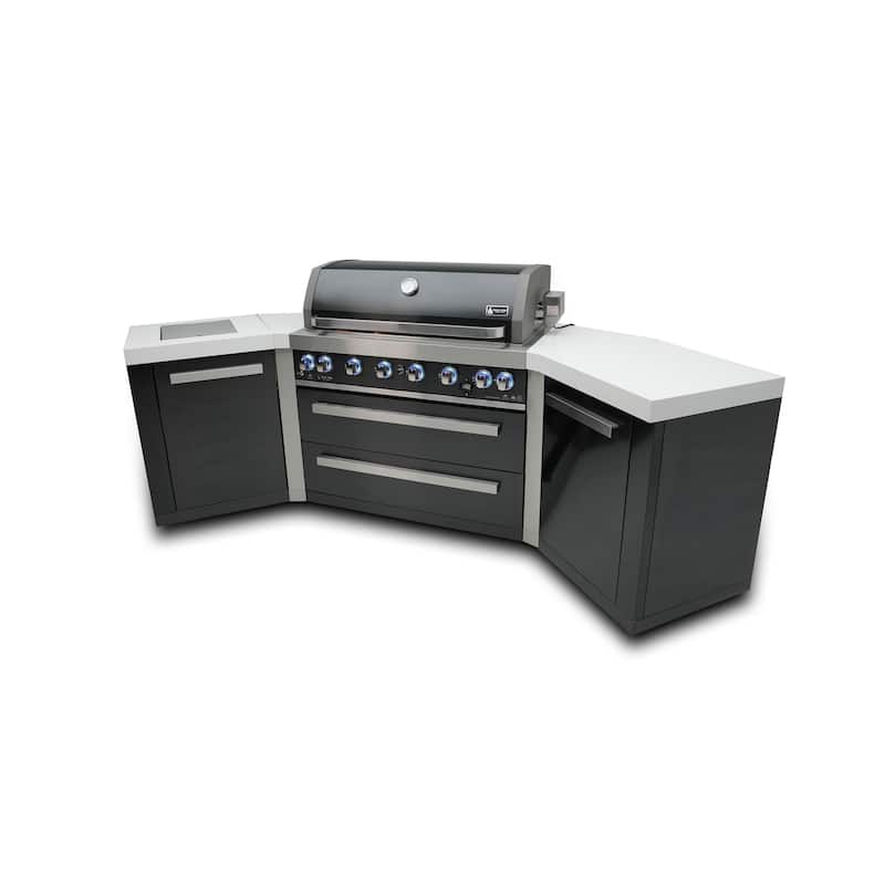 Mont Alpi MAi805-BSS45 6-Burner U-Shaped 45° Corner Black Stainless Steel Modular Outdoor Kitchen Barbecue Island Grill - N/A