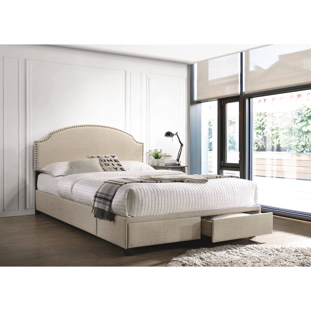 Rotterdam 2-drawer Upholstered Storage Bed with Nailhead Trim