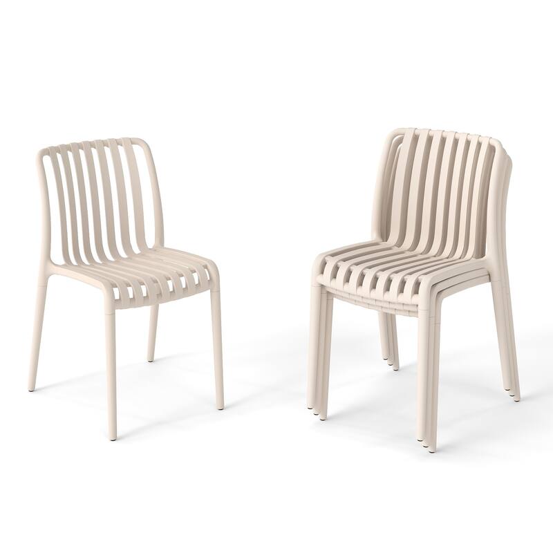 Outdoor Stackable Plastic Chairs Dining Chair Set 4-Piece Lightweight