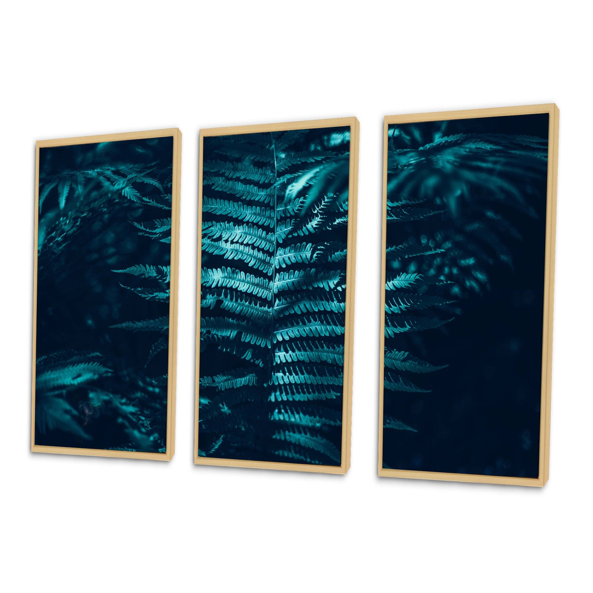 Designart "Beautiful Green Dark Fern Leaves In Forest" Tropical Framed