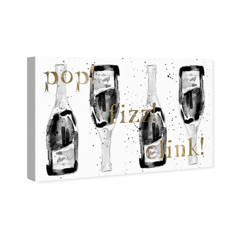 Wynwood Studio 'Champagne Everywhere Noir' Drinks and Spirits Wall Art Canvas Print Champagne - Gold, White
