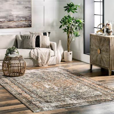 Nuloom Charvi Distressed Medallion Fringe Area Rug