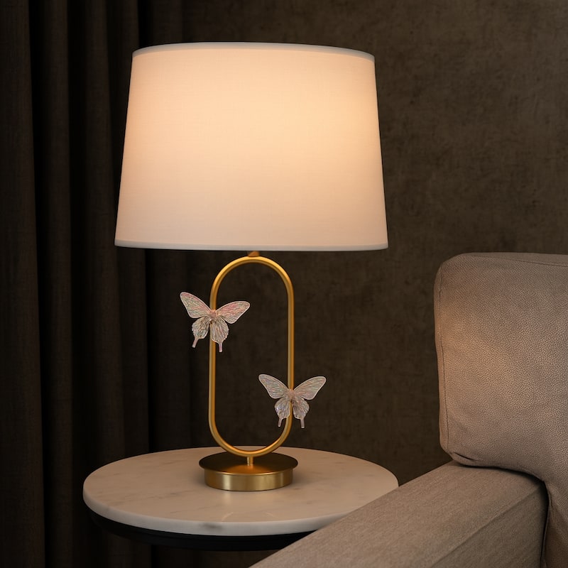 Gold 24x15 in. Metal Table Lamp with Oval Glass Butterflies - 24.0"