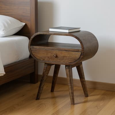 HomeRoots 21" Light Brown Solid Wood Round One Drawer Nightstand