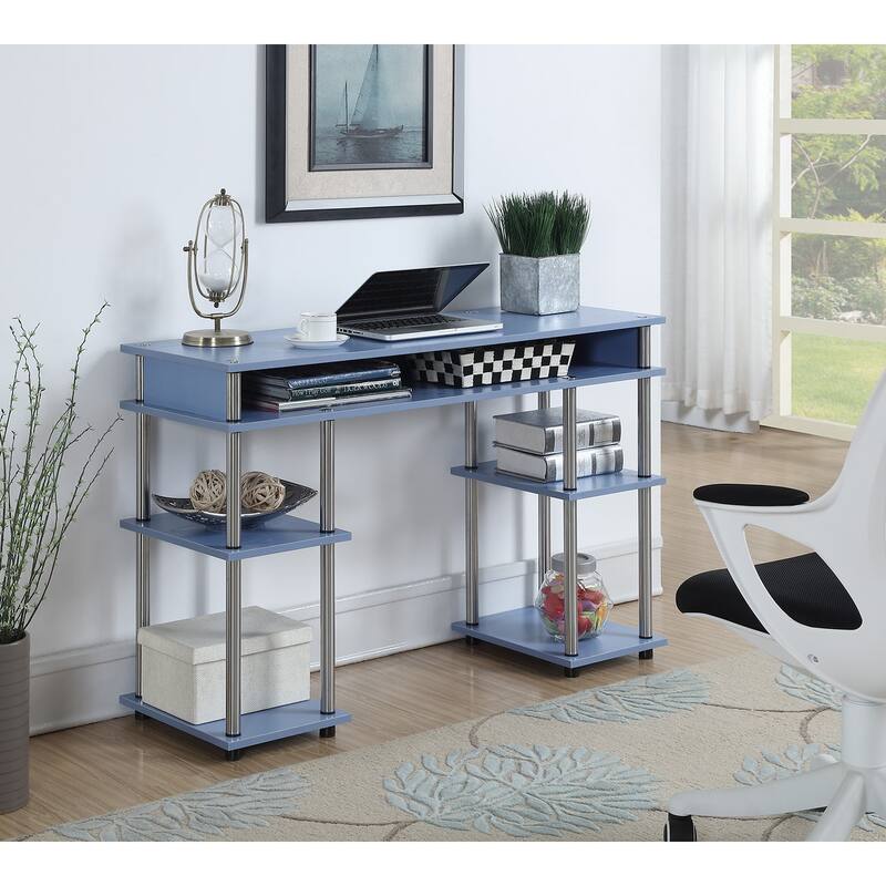 Student Desk with Shelves - Blue No Tools Assembly - Modern Work & Study Table