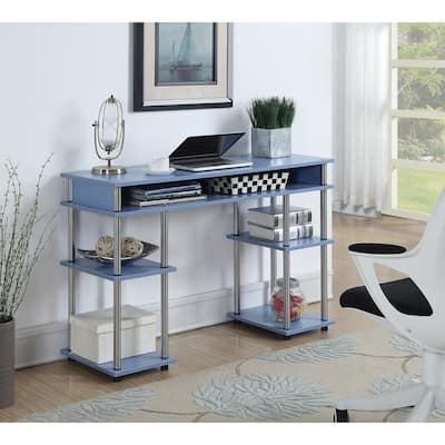 Student Desk with Shelves - Blue No Tools Assembly - Modern Work & Study Table