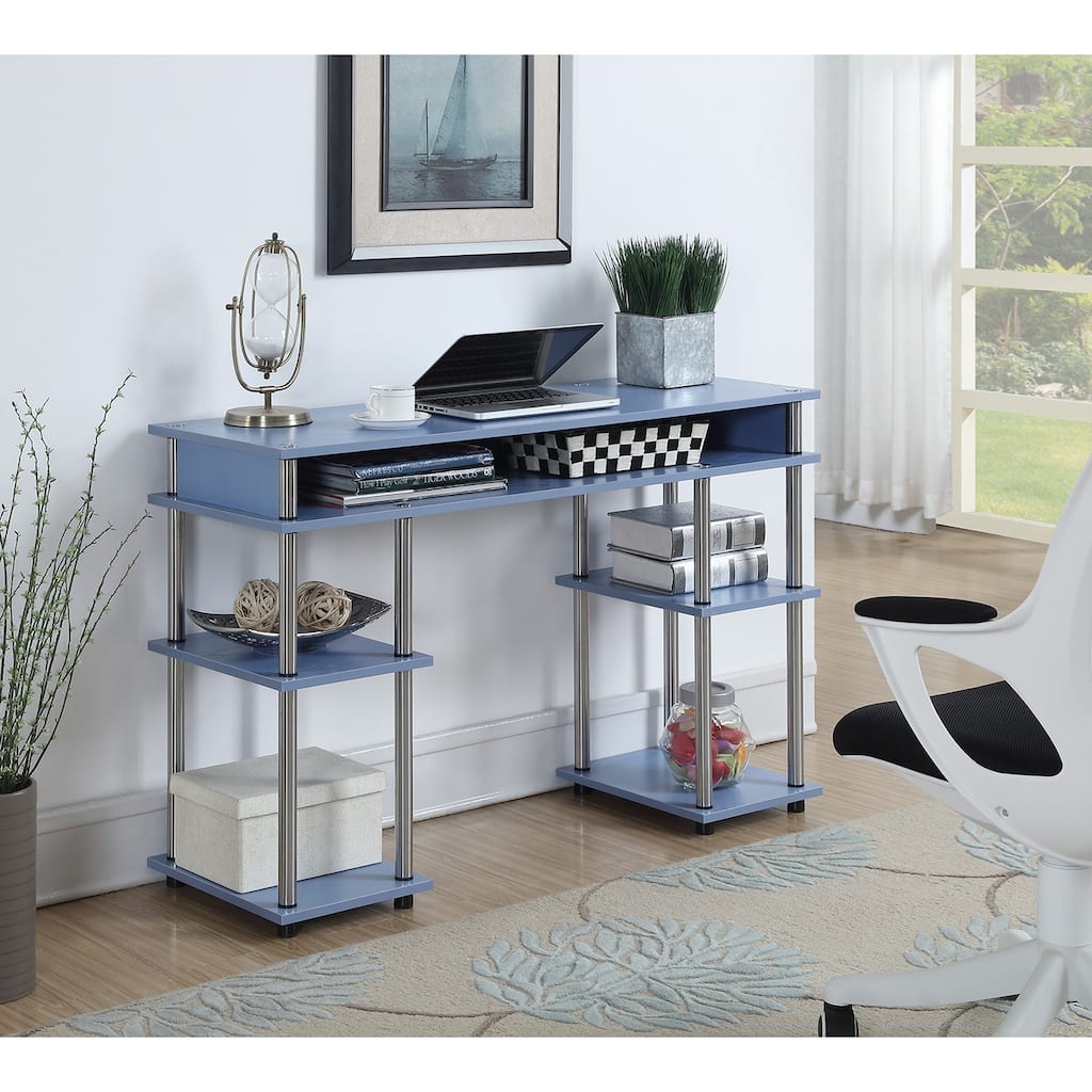 Student Desk with Shelves - Blue No Tools Assembly - Modern Work & Study Table