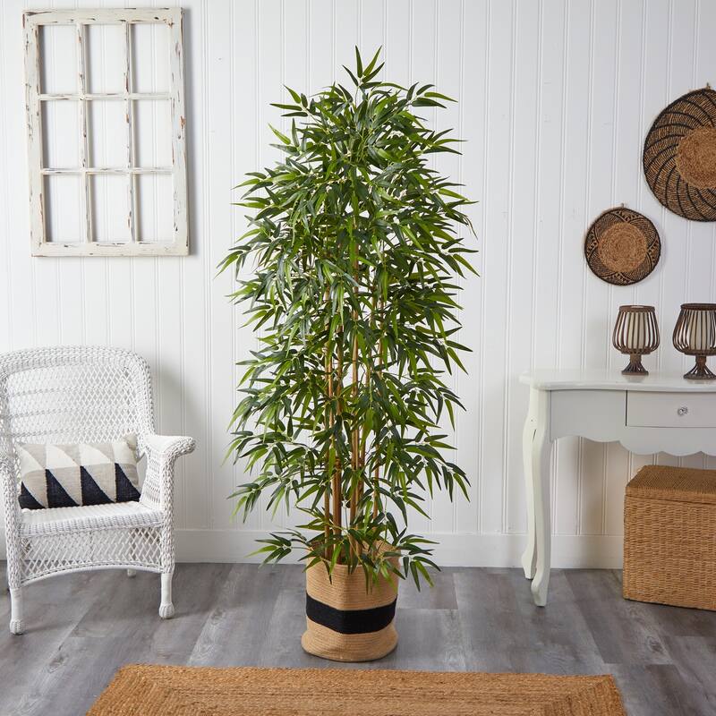 Bamboo Artificial Tree 6ft Indoor Outdoor Decorative Plant with Planter - Green - 61 Inches and Over