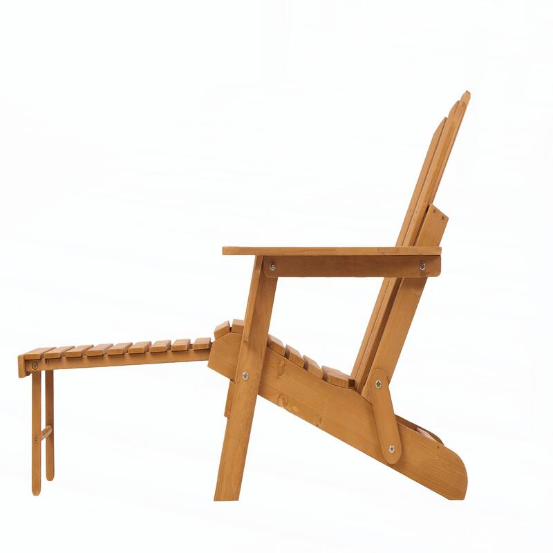 Outdoor Wooden Folding Adirondack Chair with Retractable Ottoman