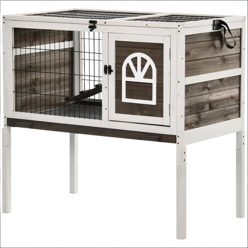 Spacious Pet House,Wood Rabbit Hutch is designed for convenient cleaning - Coffee,White