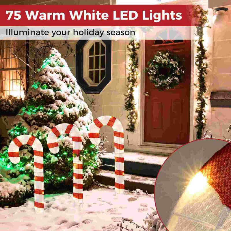 Costway 3 PCS Pre-Lit Candy Canes 31.5"H Xmas Yard Signs with 75 LED - Red + White - See Details