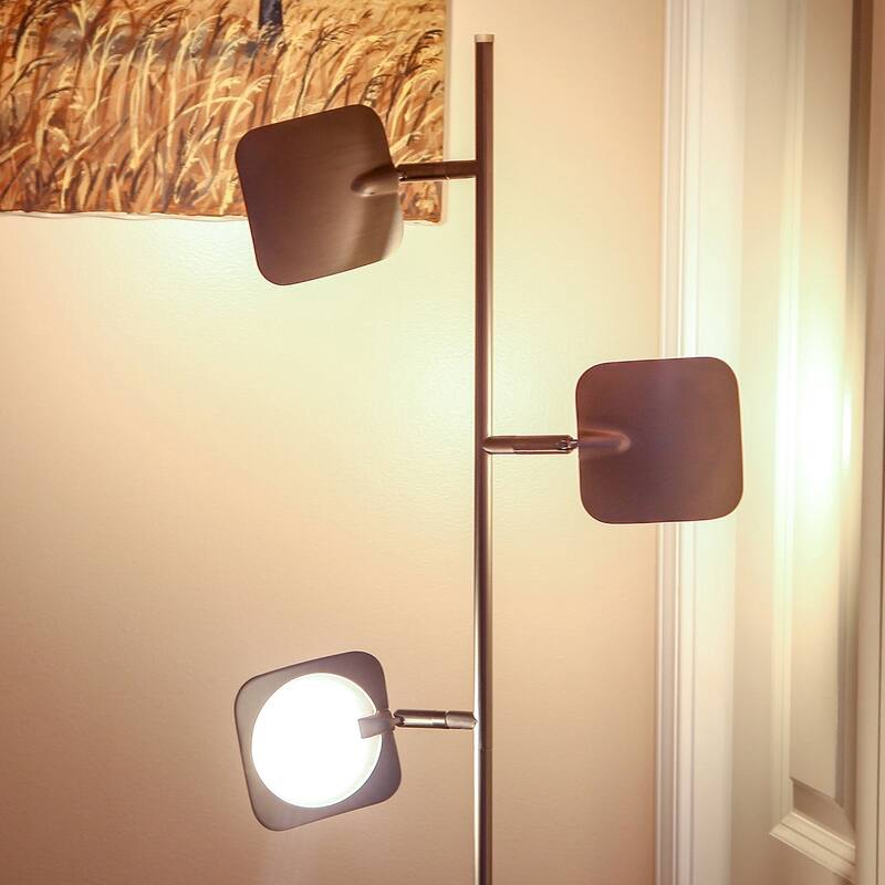 Brightech Tree 60 in. Brushed Nickel Industrial 3-Light 3-Way Dimming LED Floor Lamp with 3 Adjustable Spot Lights
