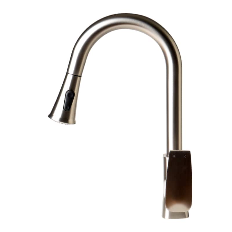 Brushed Nickel Square Gooseneck Pull Down Kitchen Faucet