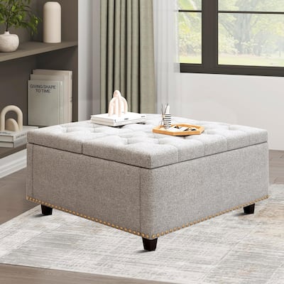 Upholstered Storage Footstool Ottoman with Lift-Up Top and Flip-Up Top