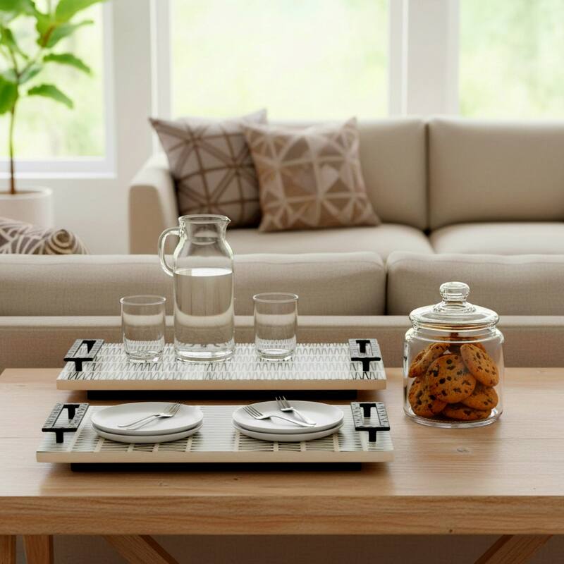 Wood Handled Decorative Trays Set of 2 - Black, 18" - 22.0"