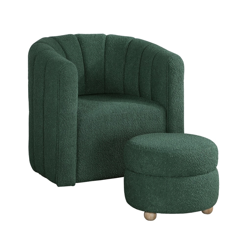 Fremont & Park Arden 31" Boucle Swivel Chair with Ottoman - Solid Wood Legs