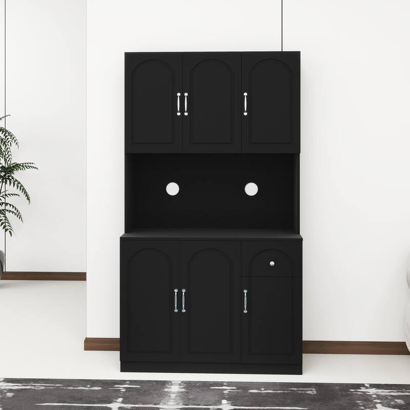 71" Kitchen Pantry Storage Cabinet with Microwave Oven Countertop,Freestanding Hutch Cabinet with Adjustable Shelves