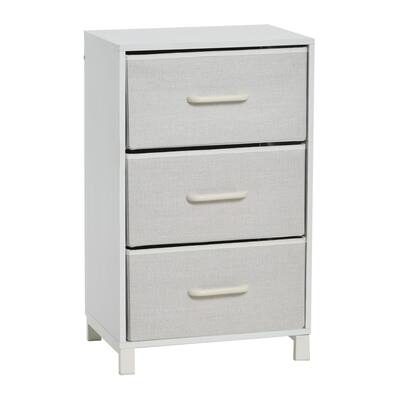 3 Drawer Dresser, Narrow Storage Chest, Fabric Drawers, Wire Backing and Metal Feet, Plastic Handles, Scandinavian Style