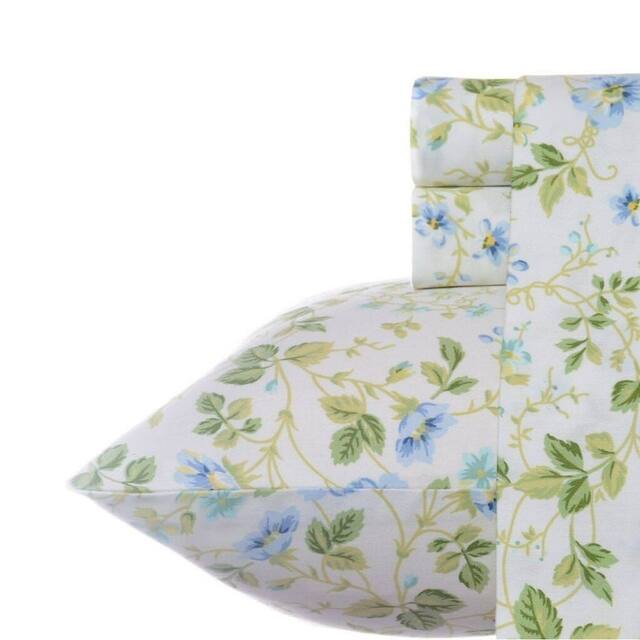 Laura Ashley Cotton Flannel-Soft-Deep Pocket-Sheet & Pillowcase Set