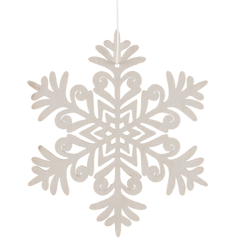 Snowflake Shaped Wooden Cut-Out Christmas Ornaments - 4.75" - White - Set of 4